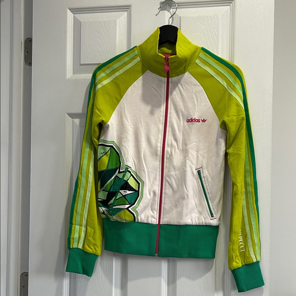 🔥ADIDAS VERY RARE🔥 Designer Emilio Pucci Lime Green and White Track Jacket